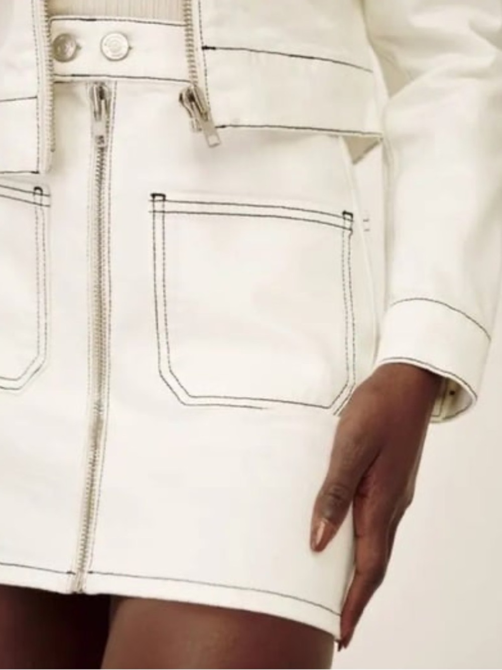 Reformation Jeans Anna Patch Pocket Denim Mini Skirt White Zipper Front Size 25 - Picture 3 of 11